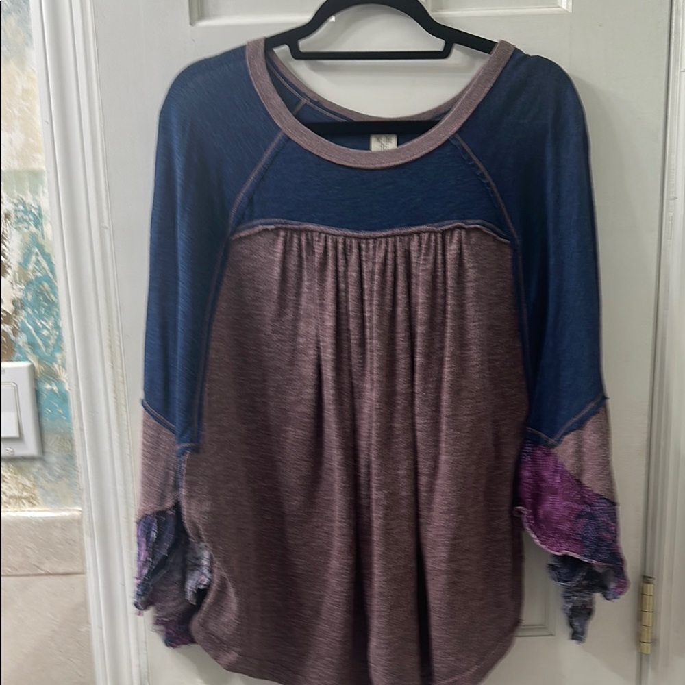 We The Free Pink Ruffled 3/4 Sleeve Blouse